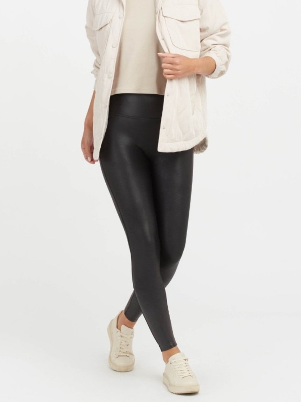 SPANX Faux Leather Leggings Black Women’s Large High Waisted Shaping Pants - Picture 2 of 5